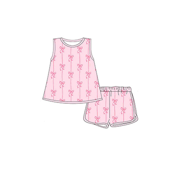 pre -order pink bow sleeveless print girl Set GSSO2176