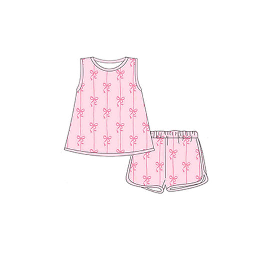 pre -order pink bow sleeveless print girl Set GSSO2176