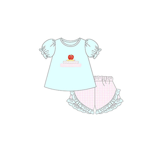 pre -order blue apple pencil short sleeve print girl Set GSSO2177