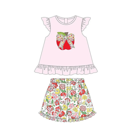 pre -order pink apple floral short sleeve print girl Set GSSO2179