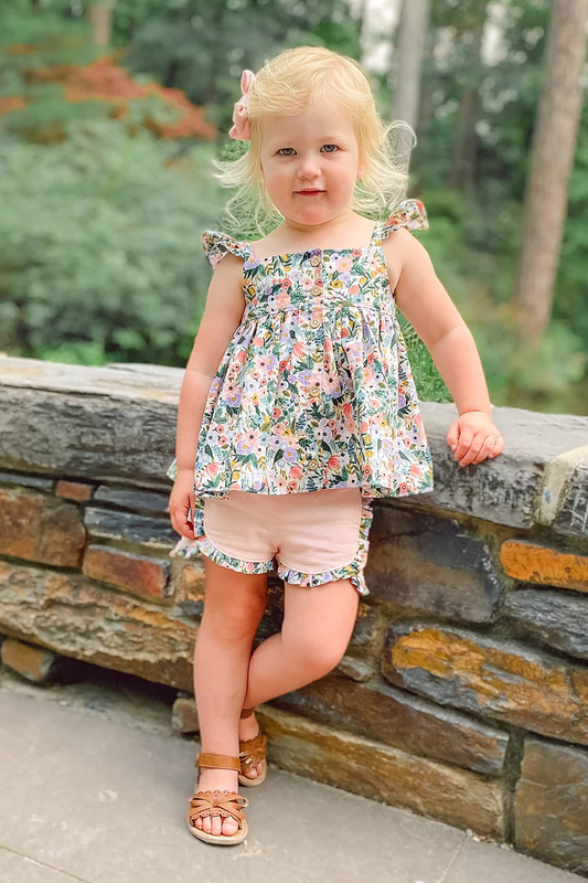 pre -order pink  floral short sleeve print girl Set GSSO2180