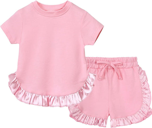 pre -order pink floral print girl short sleeve Set GSSO2181