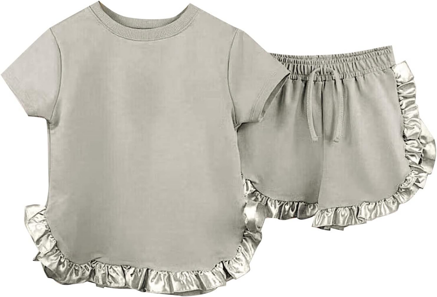 pre -order grey floral print girl short sleeve Set GSSO2182