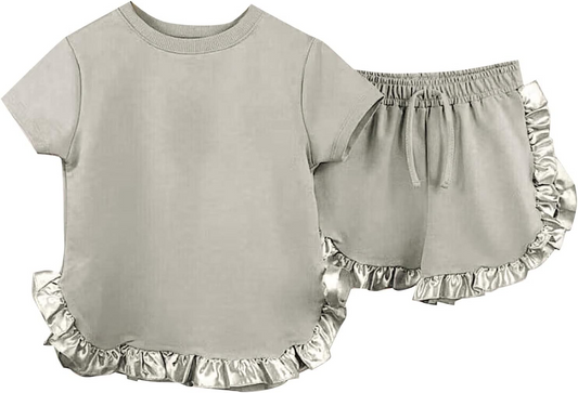 pre -order grey floral print girl short sleeve Set GSSO2182