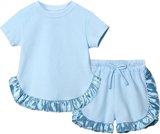 pre -order blue floral print girl short sleeve Set GSSO2183