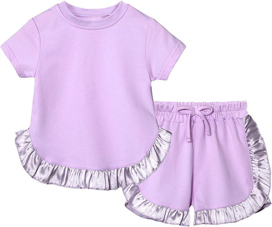 pre -order purple floral print girl short sleeve Set GSSO2184