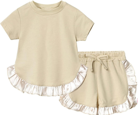 pre -order beige floral print girl short sleeve Set GSSO2185