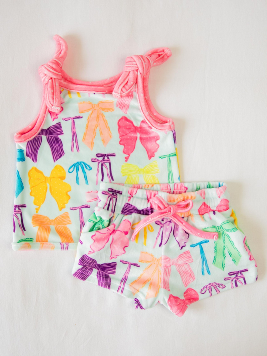 pre -order colorful bow floral print girl sleeveless Set GSSO2188