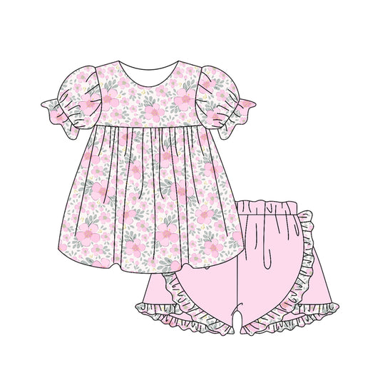 pre -order pink flowers short Sleeve girls set GSSO2194