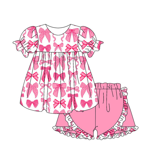 pre -order pink bow short sleeve print girl Set GSSO2195