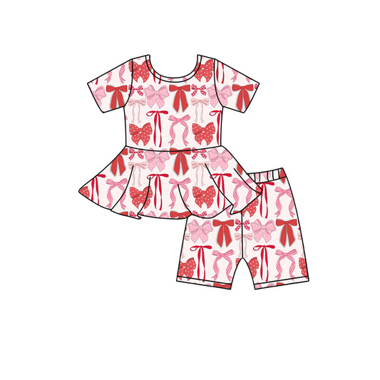 pre -order pink bow short sleeve print girl Set GSSO2196