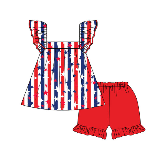 pre -order 4th of July stripe stars sleeveless  print girl Set GSSO2201