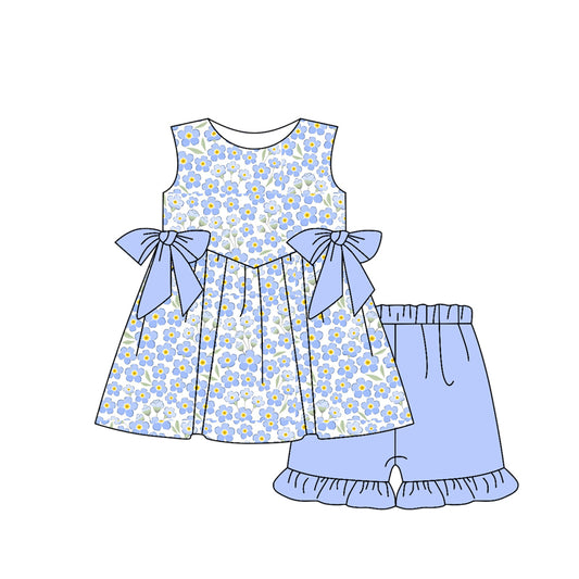 pre -order blue flowers girl pajamas Set GSSO2204