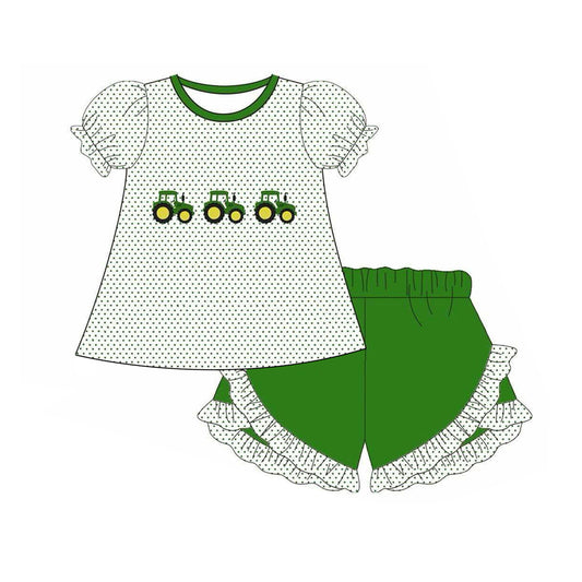 pre -order green stripe tractor print girl Set GSSO2268