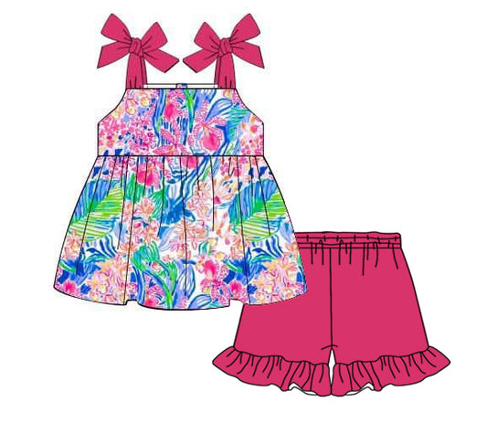 pre -order flowers print Short Sleeve girl set GSSO2271