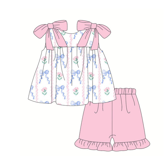 pre -order flowers bows print Sleeveless girl set GSSO2278