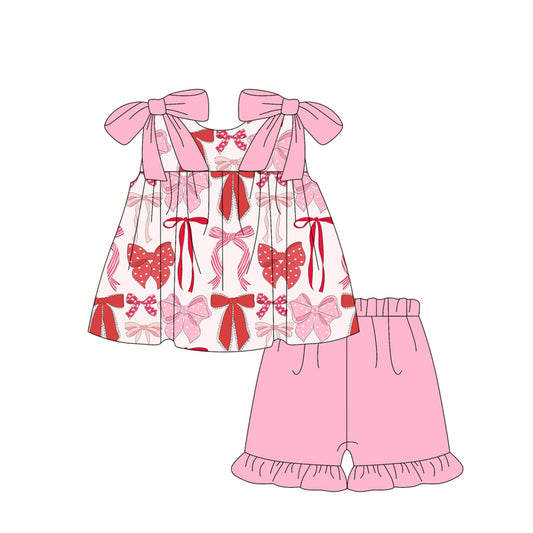 pre -order Pink bows print Sleeveless girl set GSSO2279