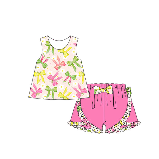 pre -order colorful  bows print Sleeveless girl set GSSO2280