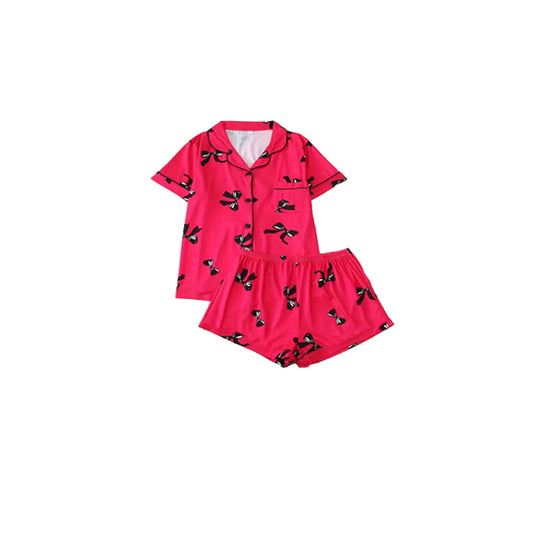 pre -order black bow print short Sleeve girl set GSSO2282