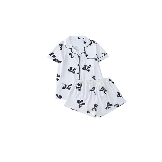 pre -order black bow print short Sleeve girl set GSSO2283