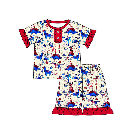 pre -order  4th of July pattern print short Sleeve girl set GSSO2289