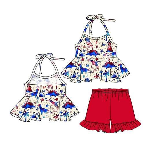 pre -order  4th of July pattern print short Sleeve girl set GSSO2290