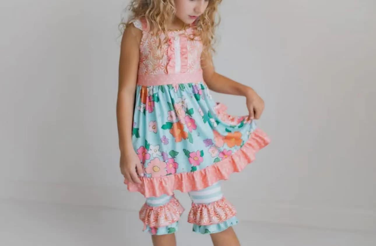 pre -order  flowers print short Sleeve girl set GSSO2291