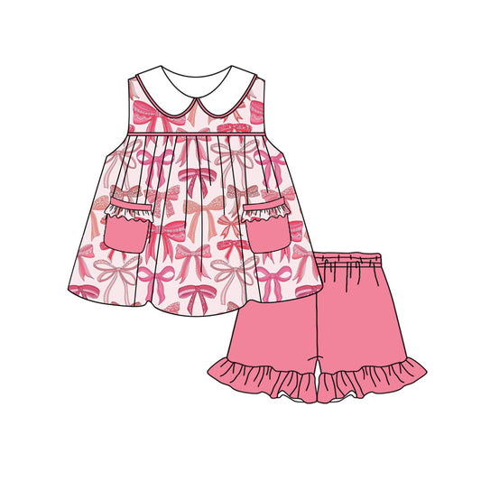 pre -order pink bow pocket print Sleeveless girl set GSSO2293