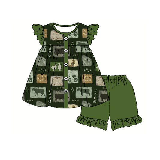pre -order green pattern print flying Sleeve girl set GSSO2294