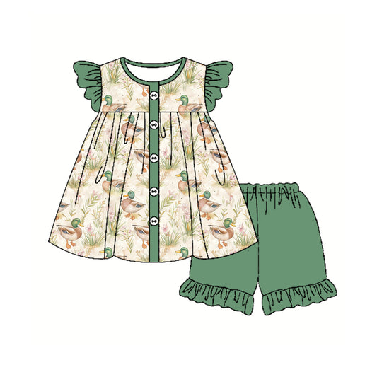 pre -order green duck print flying Sleeve girl set GSSO2295