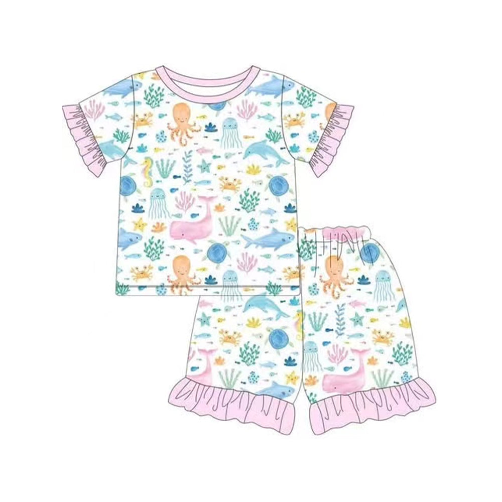 pre -order sea animals print short Sleeve girl set GSSO2298