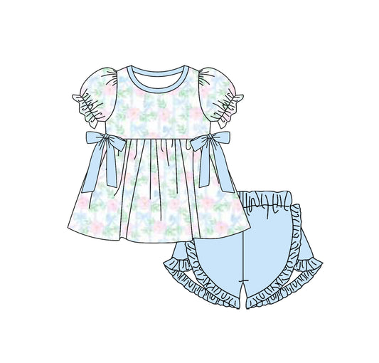 pre -order blue flowers print short Sleeve girl set GSSO2299