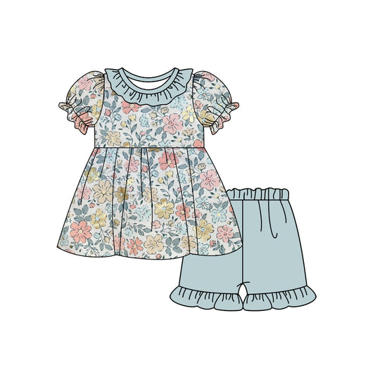 pre -order flowers print short Sleeve girl set GSSO2300