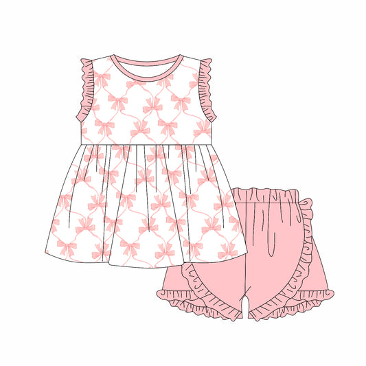 pre -order pink bow print Sleeveless girl set GSSO2301