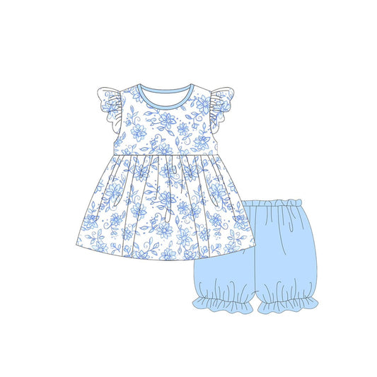 pre -order blue flowers print Sleeveless girl set GSSO2304