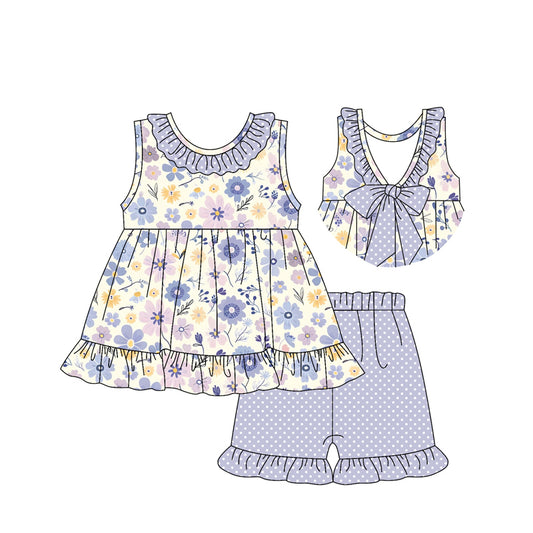 pre -order purple flowers print Sleeveless girl set GSSO2306
