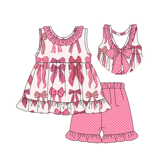 pre -order pink bows print Sleeveless girl set GSSO2307