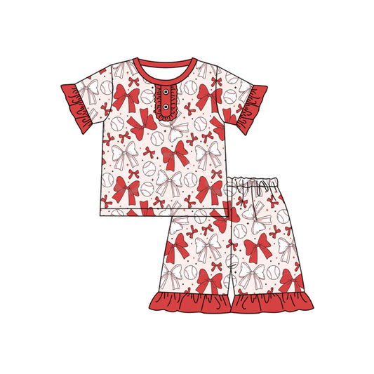 pre -order red bow baseball print Sleeveless girl set GSSO2309