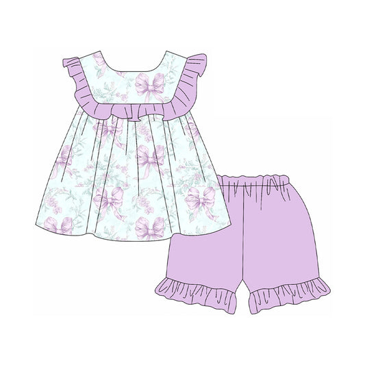 pre -order  purple flowers print Sleeveless girl set GSSO2315