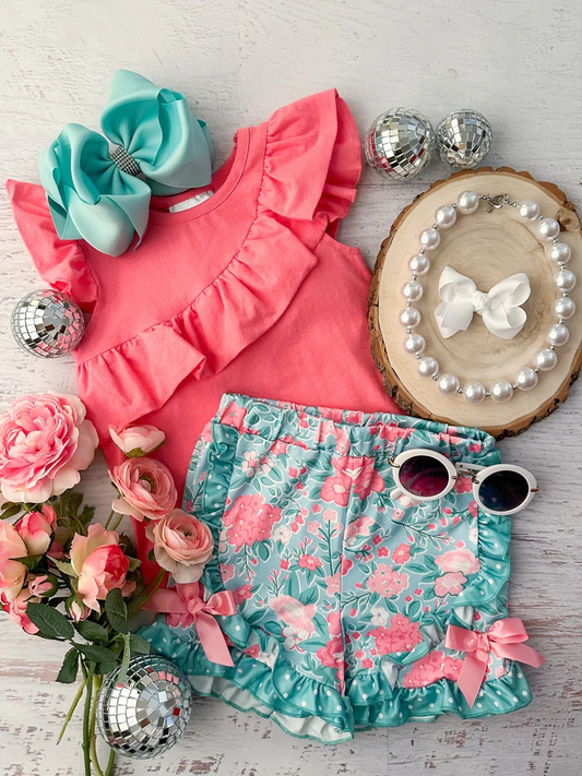 pre -order floral pattern  print Sleeveless girl set GSSO2316