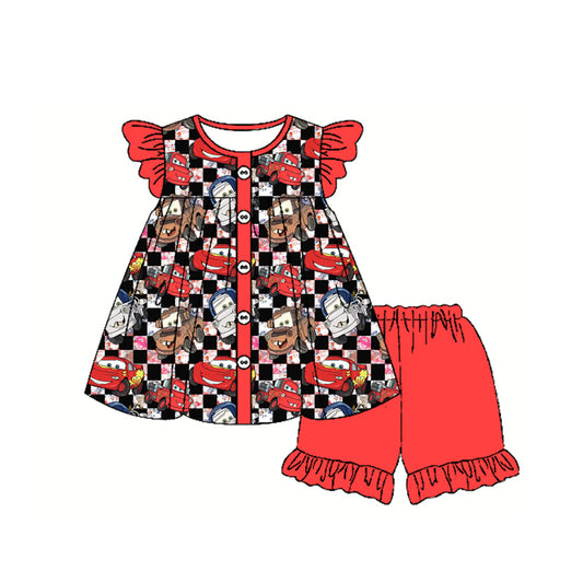 pre -order cartoon plaid print short Sleeve girl set GSSO2329