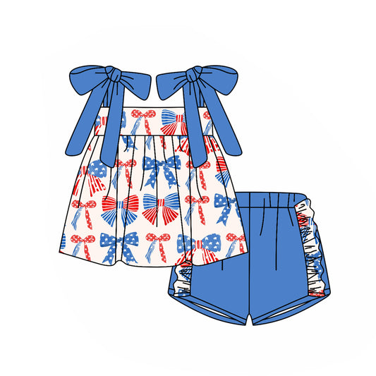 pre -order colorful bows print short Sleeve girl set GSSO2331
