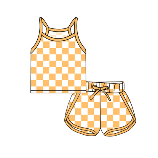 pre -order orange plaid  print  Sleeveless girl set GSSO2333