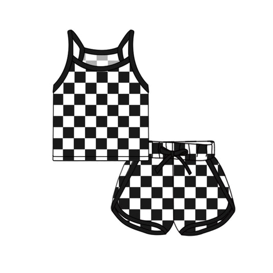 pre -order black plaid  print  Sleeveless girl set GSSO2334
