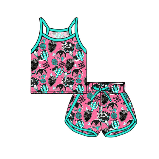 pre -order cattle print  Sleeveless girl set GSSO2340