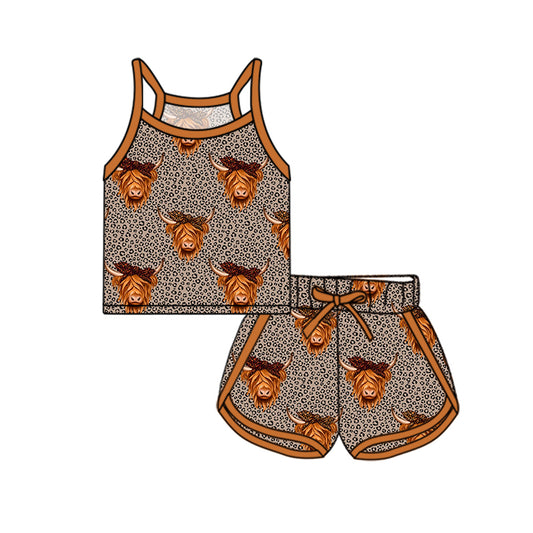 pre -order brown  cattle print  Sleeveless girl set GSSO234