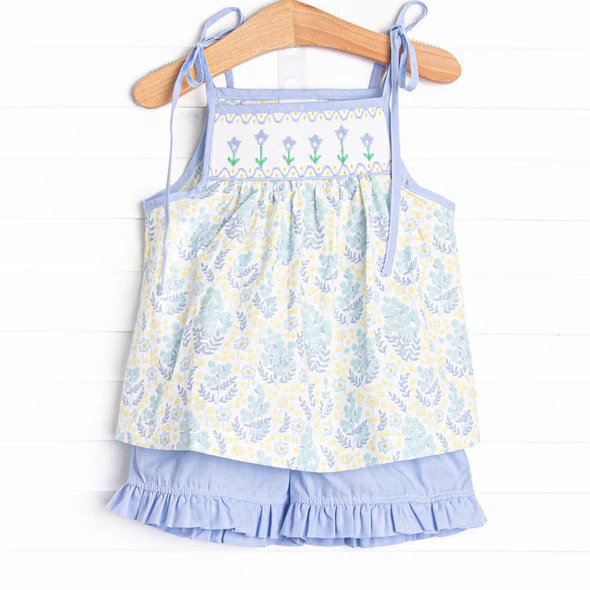 pre -order blue flowers print  Sleeveless girl set GSSO2344