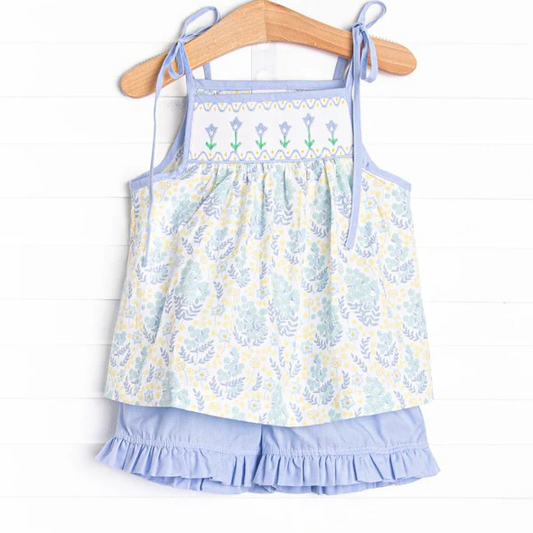 pre -order blue flowers print  Sleeveless girl set GSSO2344