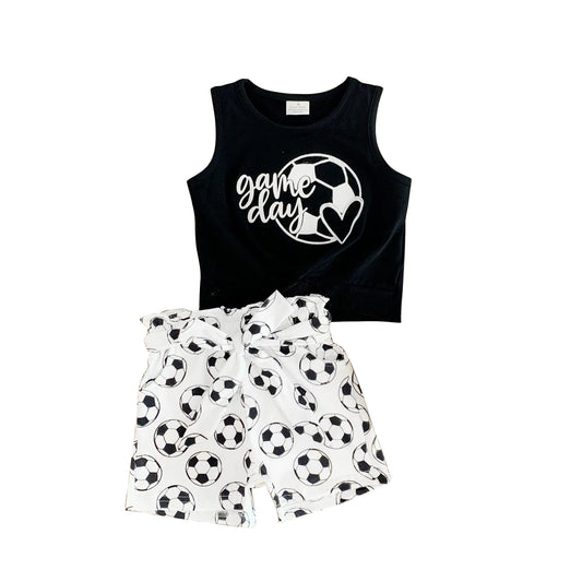 pre -order black football  print  Sleeveless girl set GSSO2345