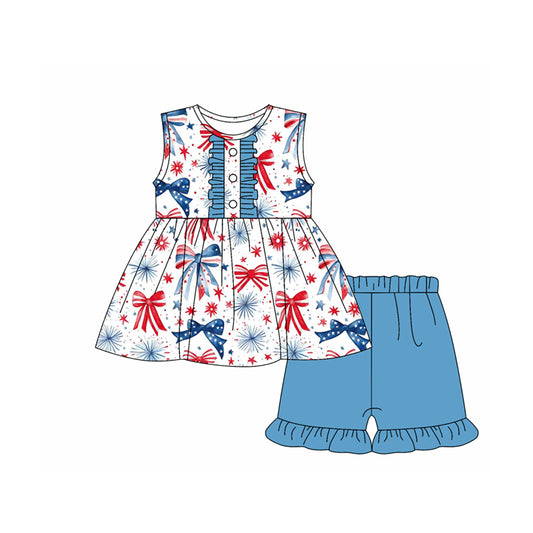 pre -order colorful bows print  Sleeveless girl set GSSO2346